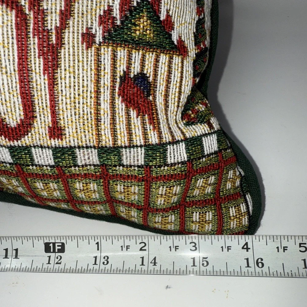Christmas X-Mas Wishes Needlepoint Santa Seasons Throw Pillow 16X16 Green Back